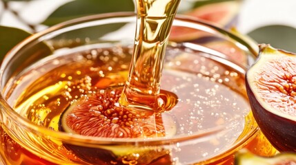Poster - A close-up of a fig slice in sparkling liquid, showcasing freshness and indulgence.