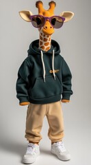 Poster - A stylized giraffe figure wearing sunglasses and casual clothing, posing for a playful vibe.