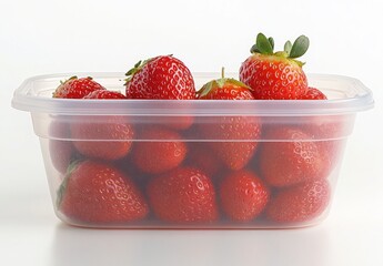 Poster - A clear container filled with fresh, vibrant strawberries.