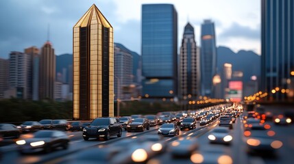 Fototapete - connected digital nodes create a vibrant network above a city skyline at night, showcasing a serene 