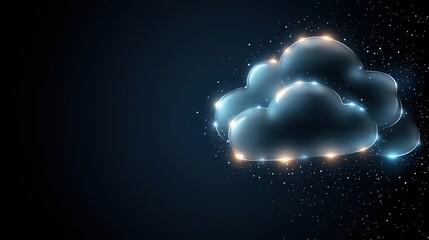 Poster - Glowing blue lights illuminate a cloud against a dark backdrop, representing advanced technology in online storage and data transfer seamlessly