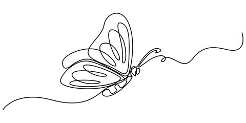 Wall Mural - Butterfly continuous one line drawing and simple isolated outline vector design, Continuous line drawing of beautiful butterfly. Single one line art of flying abstract butterfly for salon or spa pro.