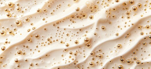 Poster - Creamy texture with golden bubbles, smooth surface, intricate patterns, luxurious appearance, copy space for text