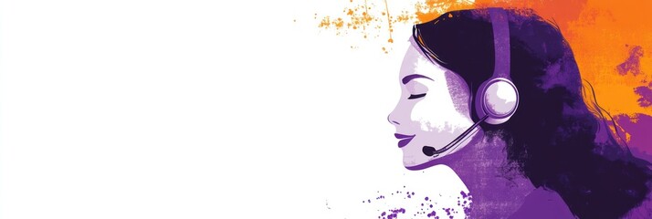 Aufkleber - Illustration of a woman with a headset, symbolizing communication and customer service.