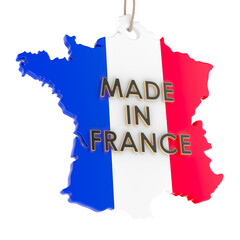 Poster - made in france tag in shape of french map, 3d rendering isolated on transparent background
