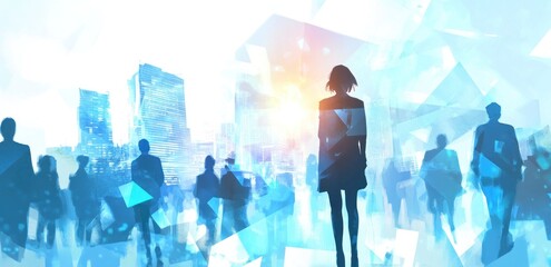 Fototapete - A silhouette of a person amidst a bustling cityscape, symbolizing connection and purpose.