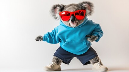 Poster - A stylish koala wearing sunglasses and a hoodie, striking a playful pose.