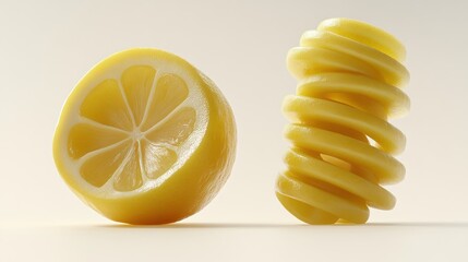 Poster - A lemon cut in half next to spiral slices, showcasing its vibrant color and texture.