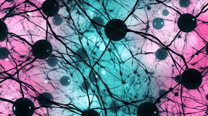 Fototapete - Abstract representation of neurons and synapses in vibrant colors.