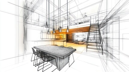 Poster - A conceptual architectural design showcasing a modern interior with a lofted space.