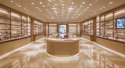 Poster - A luxurious retail space displaying various jewelry pieces in an elegant atmosphere.