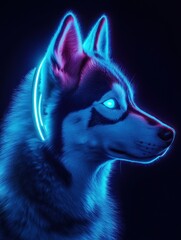 Poster - A digital art representation of a husky dog with glowing neon accents.