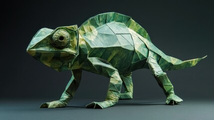 Poster - A detailed origami sculpture resembling a dinosaur, showcasing intricate paper folding techniques.