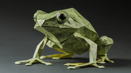 Poster - A detailed origami frog sculpture showcasing intricate paper folding techniques.
