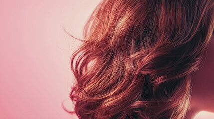 Wall Mural - Beautiful close-up of silky smooth wavy hair illuminated by soft pink light creating an elegant and feminine look for beauty and fashion concepts.