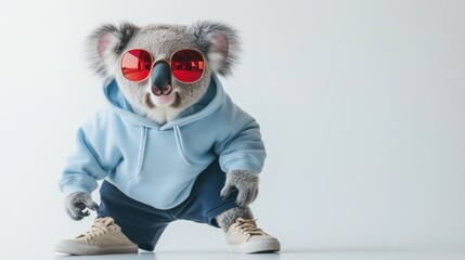 Poster - A stylish koala wearing sunglasses and casual clothing strikes a playful pose.