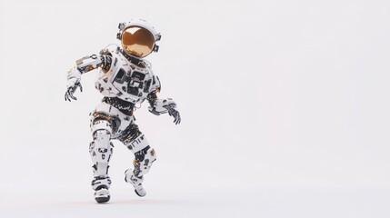 Fototapete - A futuristic robot astronaut in a dynamic pose against a minimalist background.