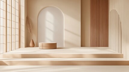 Poster - A minimalist interior with soft lighting, neutral tones, and geometric shapes for aesthetic appeal.