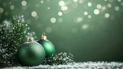 Wall Mural - green christmas background with snowflakes