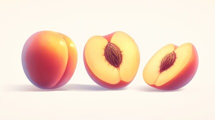 Poster - A vibrant illustration of peaches, whole and halved, showcasing their juicy interior.