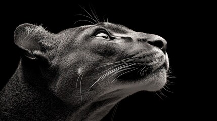 Poster - A close-up, monochromatic image of a panther's head, showcasing its features and expression.