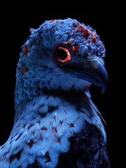 Poster - A stylized, vibrant portrait of a bird with striking colors against a dark background.