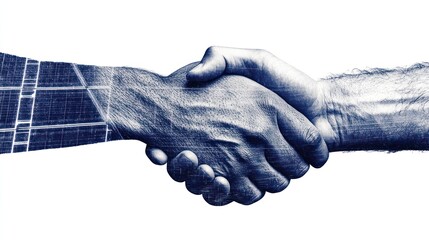 Aufkleber - A handshake symbolizing collaboration between technology and humanity.