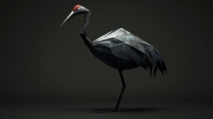 Poster - A stylized, low-poly representation of a crane with angular shapes and a minimalist design.