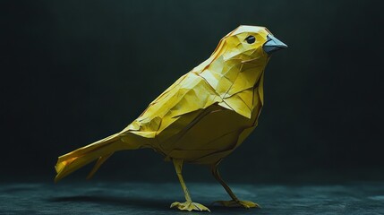 Poster - A detailed origami representation of a yellow bird, showcasing artistic craftsmanship.