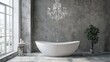 © KEOCHAN - An artistic portrayal of a luxury bathroom with unique features, such as a chandelier and stylish accessories