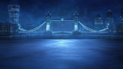 Poster - A nighttime view of Tower Bridge illuminated against a dark, serene river backdrop.