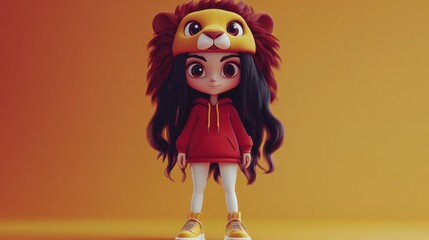 Poster - A cute character wearing a lion-themed hat and hoodie, exuding playful charm.