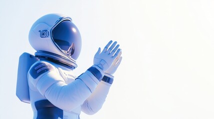 Leinwandbilder - A futuristic astronaut figure clapping, set against a bright, minimalistic background.