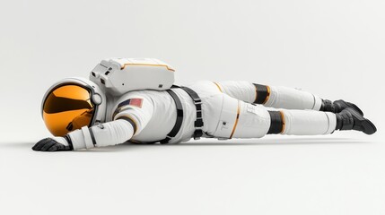 Poster - An astronaut in a white suit lies flat on the ground, showcasing space exploration themes.