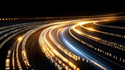 Fototapete - illustration of digital data transfer with binary code and glowing dots, featuring a cyber tech them