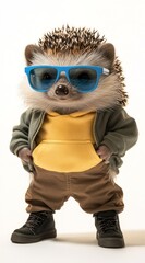 Poster - A stylish hedgehog wearing sunglasses and casual clothing, posing confidently.