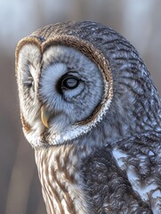 Poster - A close-up of a majestic owl showcasing its intricate feathers and striking features.