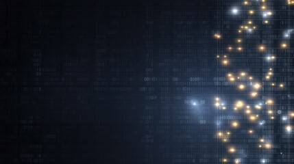 Fototapete - illustration of digital data transfer with binary code and glowing dots, featuring a cyber tech them
