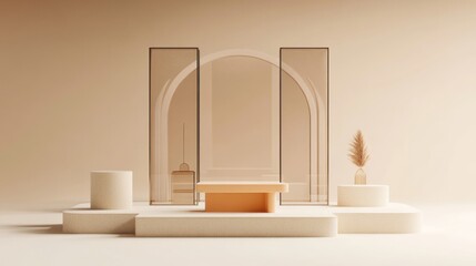 Aufkleber - A minimalist interior scene featuring geometric shapes and soft colors, creating a serene atmosphere.