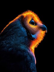 Aufkleber - A vibrant, stylized profile of an owl against a dark background, emphasizing its features.