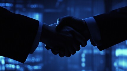 Aufkleber - Two hands shaking in a business setting, symbolizing agreement and partnership.