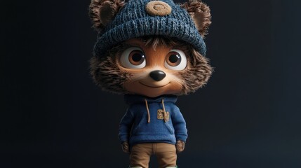 Poster - A cute cartoon fox character wearing a beanie and hoodie, designed for playful appeal.