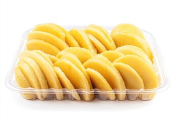 Poster - Sliced mango pieces arranged neatly in a plastic container.