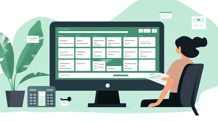 Poster - A person working at a desk, viewing a digital dashboard on a large monitor.