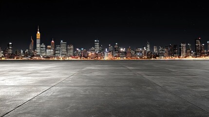 Poster - A nighttime city skyline view with a concrete foreground.