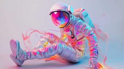 Poster - A colorful astronaut figure seated against a vibrant backdrop, exuding a futuristic vibe.