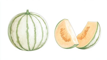 Poster - A watermelon and cantaloupe illustration showcasing their distinct shapes and colors.