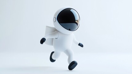 Poster - A playful astronaut character running in a minimalist environment.