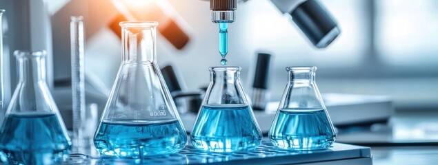 Aufkleber - Laboratory scene with glassware and a pipette, showcasing scientific experimentation.