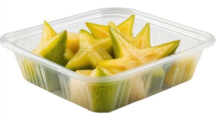 Poster - A plastic container filled with star-shaped slices of fresh fruit.